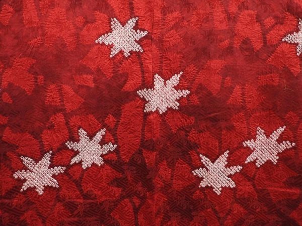 Photo3: 6004T09z590 Vintage Japanese Kimono Silk HAORI Maple Dark red (3)