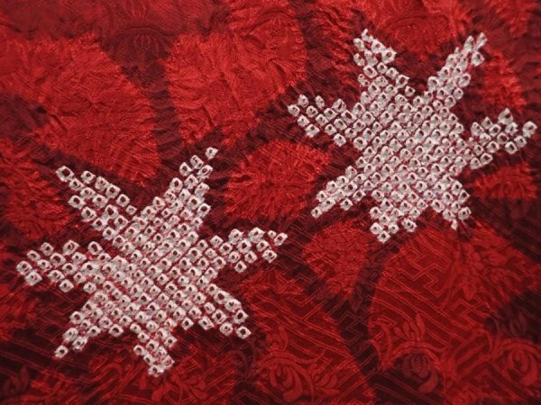 Photo4: 6004T09z590 Vintage Japanese Kimono Silk HAORI Maple Dark red (4)