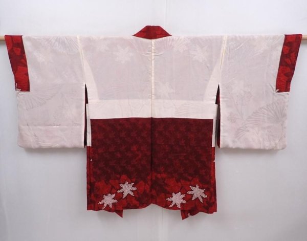 Photo6: 6004T09z590 Vintage Japanese Kimono Silk HAORI Maple Dark red (6)