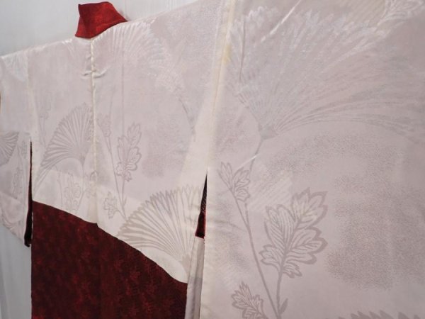 Photo7: 6004T09z590 Vintage Japanese Kimono Silk HAORI Maple Dark red (7)