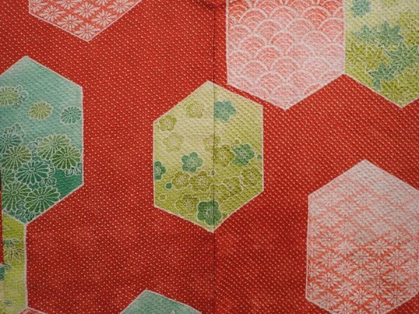 Photo3: 6004T10z580 Vintage Japanese Kimono Silk SHIBORI HAORI Flowers Dark red (3)