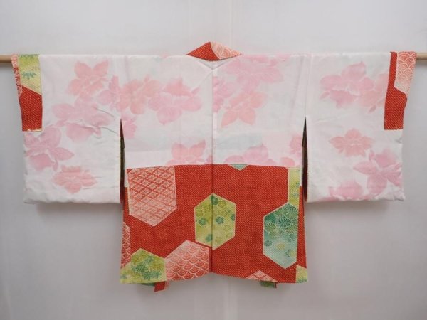 Photo6: 6004T10z580 Vintage Japanese Kimono Silk SHIBORI HAORI Flowers Dark red (6)