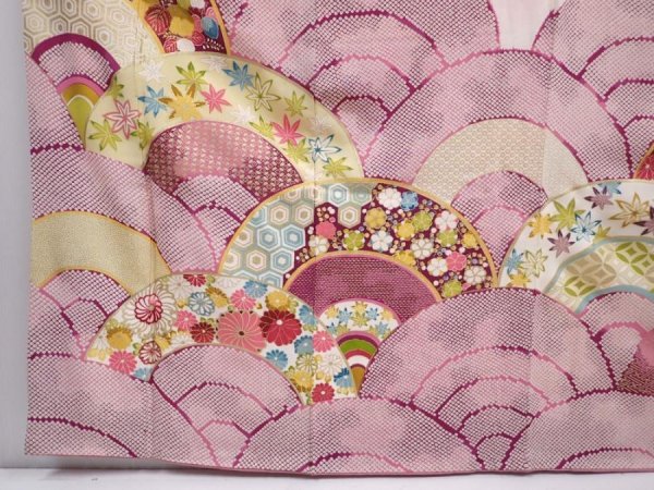 Photo6: 6004T13z1170 Vintage Japanese Kimono Silk FURISODE Seigaiha Pink (6)