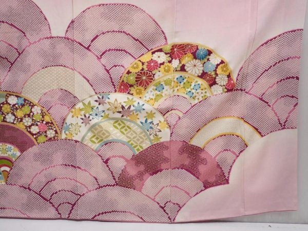 Photo7: 6004T13z1170 Vintage Japanese Kimono Silk FURISODE Seigaiha Pink (7)