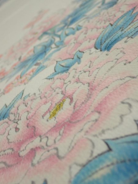 Photo4: 2L01z80  Japanese Kimono Silk  FABRIC Flowers  Off-white 56.3x14.4 (4)