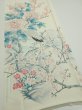 Photo2: 2L02z  Japanese Kimono Silk  FABRIC Crane Flowers Off-white (2)