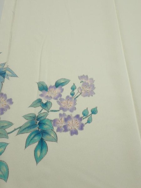 Photo1: 2L03z90  Japanese Kimono Silk  FABRIC Flower Off-white 68.9x14.4 (1)