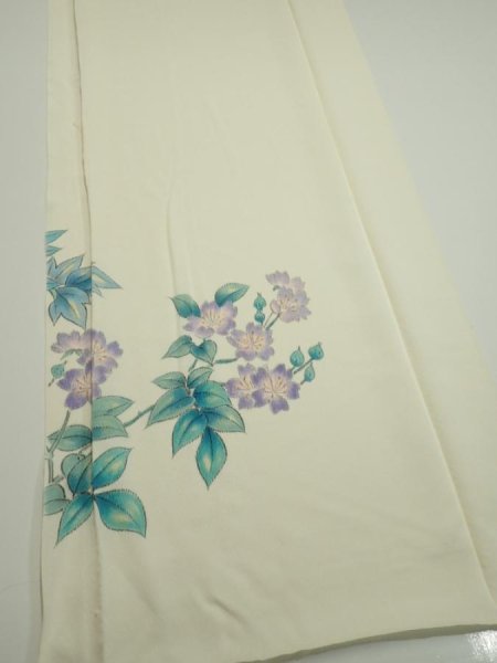 Photo2: 2L03z90  Japanese Kimono Silk  FABRIC Flower Off-white 68.9x14.4 (2)