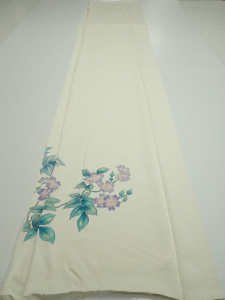 Photo5: 2L03z90  Japanese Kimono Silk  FABRIC Flower Off-white 68.9x14.4 (5)