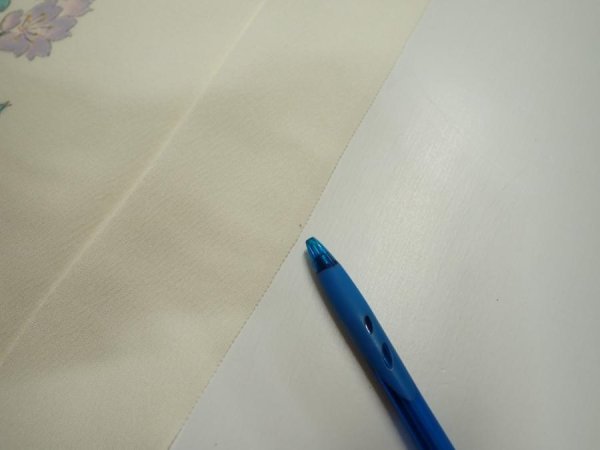 Photo6: 2L03z90  Japanese Kimono Silk  FABRIC Flower Off-white 68.9x14.4 (6)