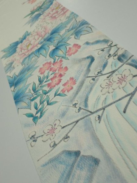 Photo1: 2L06z40  Japanese Kimono Silk  FABRIC  Off-white 61.8x7.1 (1)