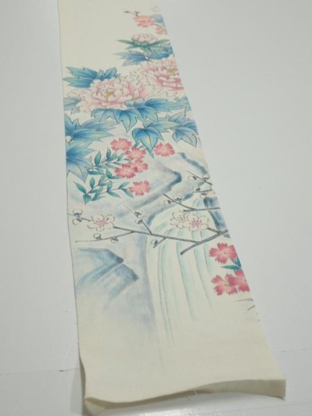 Photo4: 2L06z40  Japanese Kimono Silk  FABRIC  Off-white 61.8x7.1 (4)