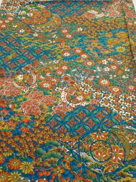 Photo1: 2L01z70  Japanese Kimono Silk  FABRIC Hand drum Marine blue 46.5x15.0 (1)