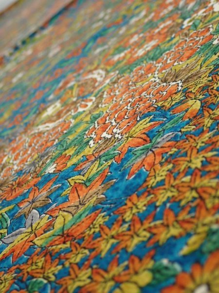 Photo5: 2L01z70  Japanese Kimono Silk  FABRIC Hand drum Marine blue 46.5x15.0 (5)