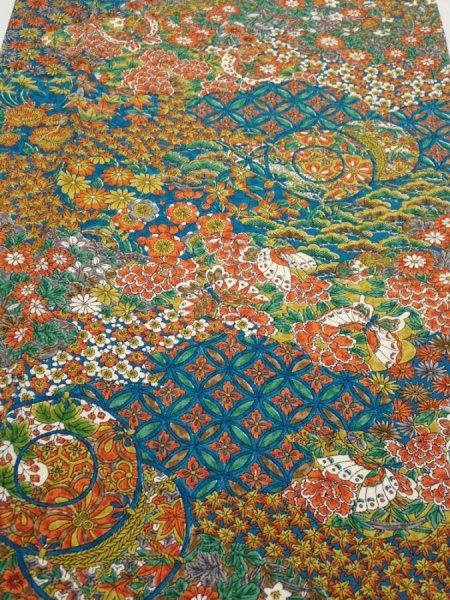 Photo1: 2L06z90  Japanese Kimono Silk  FABRIC Hand drum Marine blue 64.6x14.8 (1)