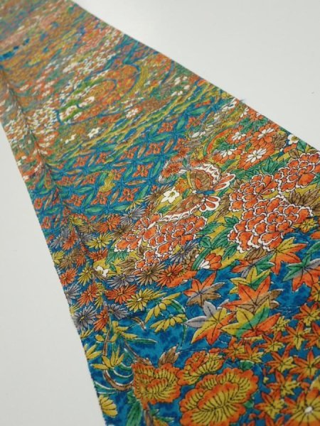 Photo1: 2L08z50  Japanese Kimono Silk  FABRIC Hand drum Marine blue 55.9x7.7 (1)