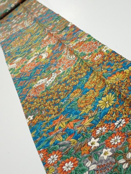 Photo1: 2L09z50  Japanese Kimono Silk  FABRIC Hand drum Marine blue 74.8x6.9 (1)