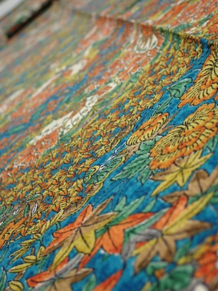 Photo4: 2L09z50  Japanese Kimono Silk  FABRIC Hand drum Marine blue 74.8x6.9 (4)