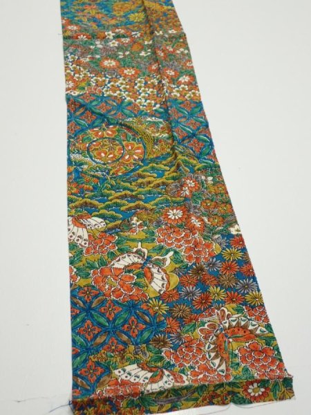 Photo4: 2L10z30  Japanese Kimono Silk  FABRIC Hand drum Marine blue 36.2x6.9 (4)