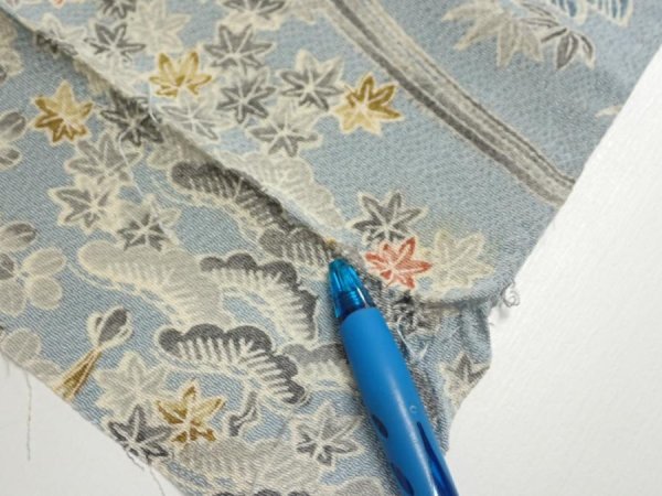 Photo6: 2L01z60  Japanese Kimono Crepe Silk  FABRIC Scenery Dull light blue 42.9x14.0 (6)