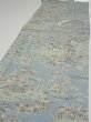 Photo2: 2L05z100  Japanese Kimono Crepe Silk  FABRIC Scenery Dull light blue 66.1x14.0 (2)