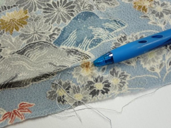 Photo7: 2L05z100  Japanese Kimono Crepe Silk  FABRIC Scenery Dull light blue 66.1x14.0 (7)