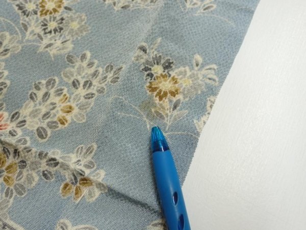 Photo6: 2L09z60  Japanese Kimono Crepe Silk  FABRIC Scenery Dull light blue 81.9x6.9 (6)