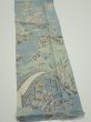 Photo3: 2L10z30  Japanese Kimono Crepe Silk  FABRIC Scenery Dull light blue 35.4x7.1 (3)