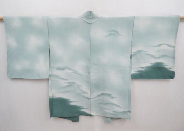 Photo1: 6008T01z600 Vintage Japanese Kimono Silk HAORI  Opal Green (1)