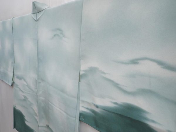 Photo2: 6008T01z600 Vintage Japanese Kimono Silk HAORI  Opal Green (2)