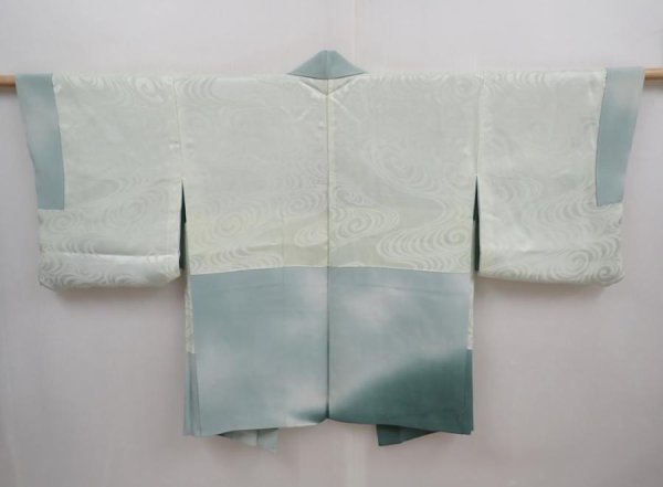 Photo5: 6008T01z600 Vintage Japanese Kimono Silk HAORI  Opal Green (5)