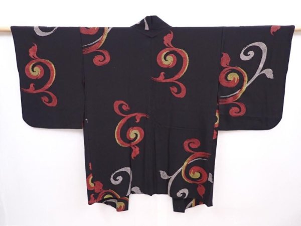 Photo1: 6008T02z510 Vintage Japanese Kimono Silk HAORI Karakusa Black (1)