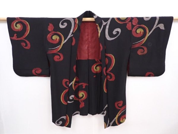 Photo5: 6008T02z510 Vintage Japanese Kimono Silk HAORI Karakusa Black (5)