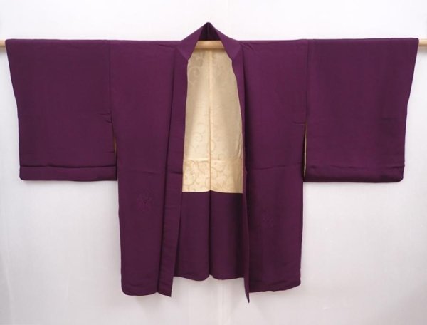 Photo5: 6008T03z590 Vintage Japanese Kimono Silk HAORI  Dull purple (5)