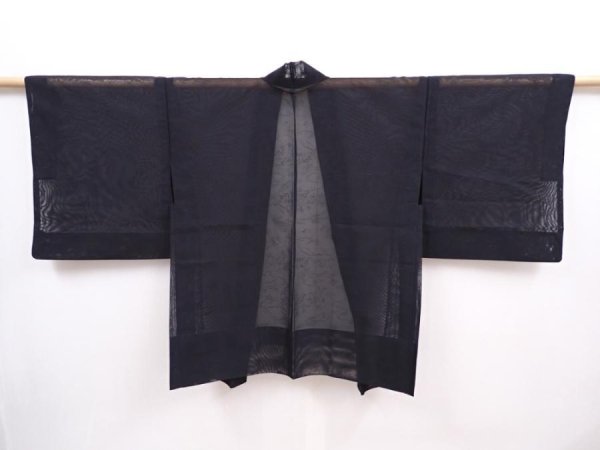 Photo1: 6008T04z180 Vintage Japanese Kimono Silk See through HAORI Trees Black (1)