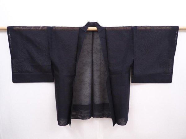 Photo5: 6008T04z180 Vintage Japanese Kimono Silk See through HAORI Trees Black (5)