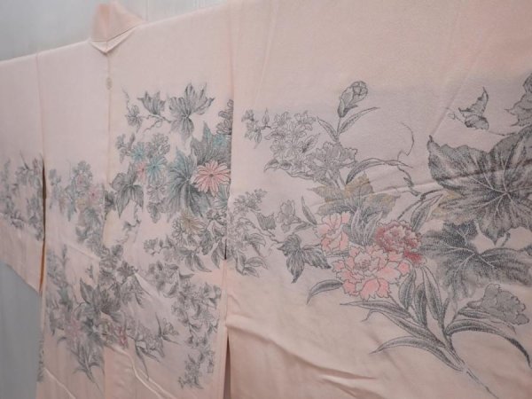 Photo2: 6008T05z560 Vintage Japanese Kimono Silk HAORI Peony Pink (2)