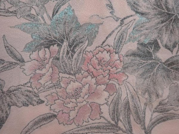 Photo4: 6008T05z560 Vintage Japanese Kimono Silk HAORI Peony Pink (4)