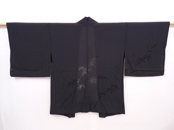Photo1: 6008T06z320 Vintage Japanese Kimono Silk See through HAORI Bamboo grass Black (1)