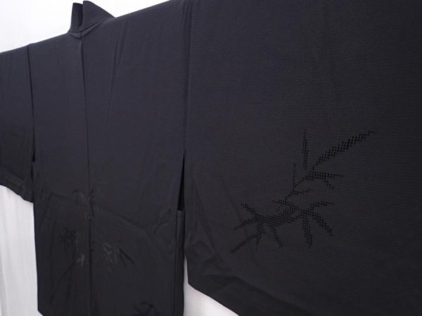 Photo2: 6008T06z320 Vintage Japanese Kimono Silk See through HAORI Bamboo grass Black (2)