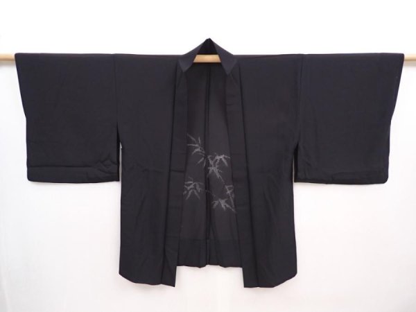 Photo5: 6008T06z320 Vintage Japanese Kimono Silk See through HAORI Bamboo grass Black (5)