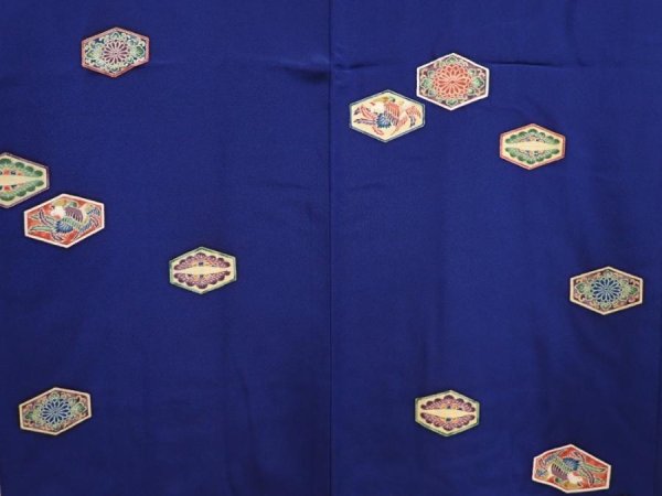 Photo3: 6008T07z590 Vintage Japanese Kimono Silk HAORI Phoenix Dark blue (3)