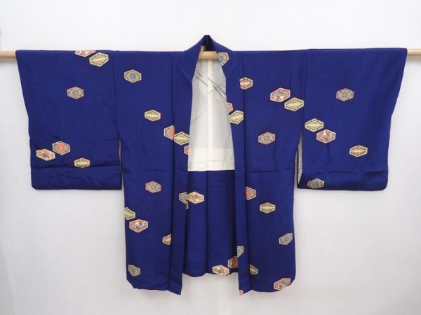 Photo5: 6008T07z590 Vintage Japanese Kimono Silk HAORI Phoenix Dark blue (5)