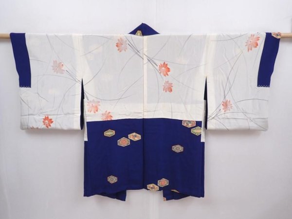 Photo6: 6008T07z590 Vintage Japanese Kimono Silk HAORI Phoenix Dark blue (6)