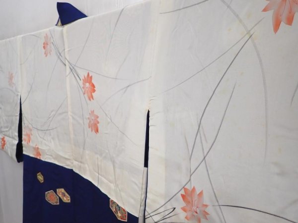 Photo7: 6008T07z590 Vintage Japanese Kimono Silk HAORI Phoenix Dark blue (7)