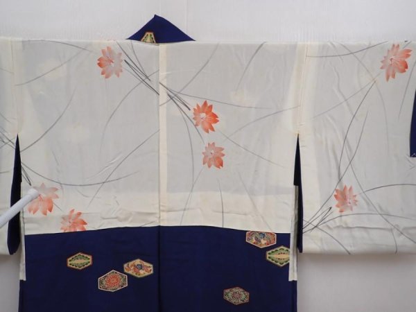 Photo8: 6008T07z590 Vintage Japanese Kimono Silk HAORI Phoenix Dark blue (8)
