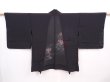 Photo1: 6008T08z300 Vintage Japanese Kimono Silk See through HAORI Flower Black (1)