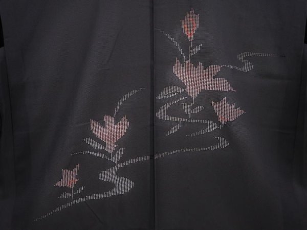 Photo3: 6008T08z300 Vintage Japanese Kimono Silk See through HAORI Flower Black (3)