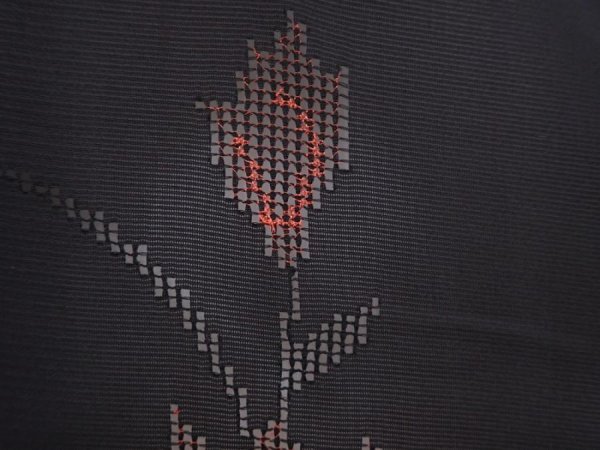 Photo4: 6008T08z300 Vintage Japanese Kimono Silk See through HAORI Flower Black (4)