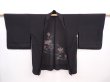 Photo5: 6008T08z300 Vintage Japanese Kimono Silk See through HAORI Flower Black (5)